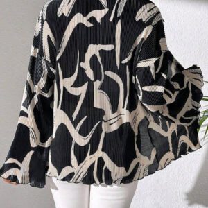 SHEIN LUNE Blouse à manches évasées avec imprimé floral aléatoire pour femme, chemise pour femme au printemps et en automne, hauts à manches longues