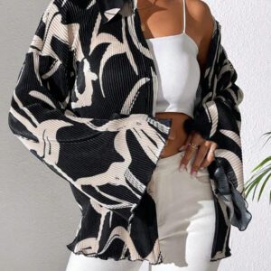 SHEIN LUNE Blouse à manches évasées avec imprimé floral aléatoire pour femme, chemise pour femme au printemps et en automne, hauts à manches longues