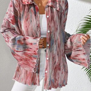 SHEIN LUNE Blouse à manches évasées avec imprimé floral aléatoire pour femme, chemise pour femme au printemps et en automne, hauts à manches longues