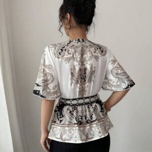 Chiquease Chemise à manches courtes ajustée à la taille, coupe évasée, imprimé floral pour femmes, idéal pour les vacances de printemps/été
