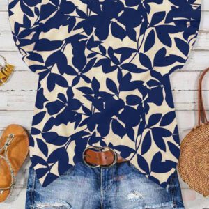 SHEIN Tall Chemise ample et ample à imprimé feuilles oranges décontractée pour vacances, manches ballons, pour femmes, printemps et été