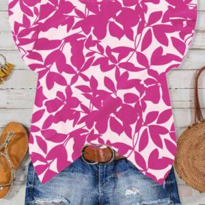 SHEIN Tall Chemise ample et ample à imprimé feuilles oranges décontractée pour vacances, manches ballons, pour femmes, printemps et été