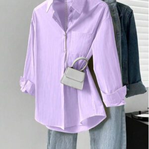 Chemise élégante de couleur unie avec poche avant boutonnée, idéale pour la remise des diplômes, la rentrée scolaire. Chemise à manches longues et décontractée pour le printemps et l'automne. Vêtements d'automne pour femmes