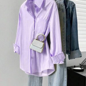 Chemise élégante de couleur unie avec poche avant boutonnée, idéale pour la remise des diplômes, la rentrée scolaire. Chemise à manches longues et décontractée pour le printemps et l'automne. Vêtements d'automne pour femmes