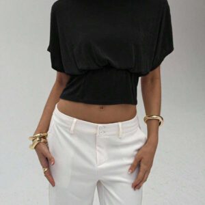 Aloruh Top de t-shirt tricoté avec fil métallique élégant pour le déplacement