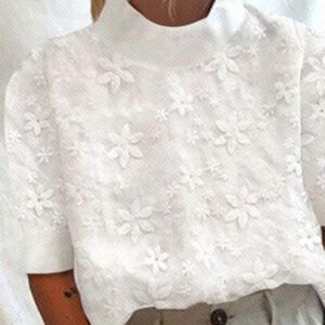 EMERY ROSE Chemise ample d'été décontractée pour femmes, col montant, manches courtes, imprimé floral