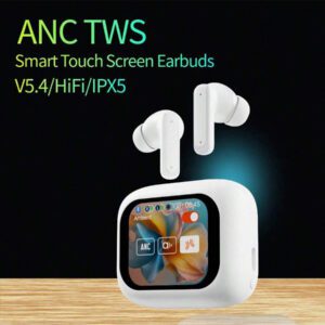 Version améliorée 2024 Écouteurs Bluetooth sans fil avec écran tactile, double microphones, longue durée de vie de la batterie, faible latence et annulation active du bruit (ANC), convient pour le bureau, les entraînements, les études et les cadeaux