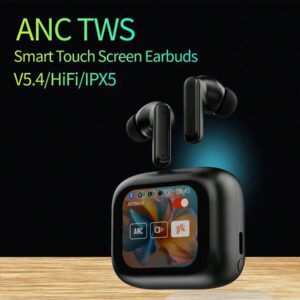 Version améliorée 2024 Écouteurs Bluetooth sans fil avec écran tactile, double microphones, longue durée de vie de la batterie, faible latence et annulation active du bruit (ANC), convient pour le bureau, les entraînements, les études et les cadeaux