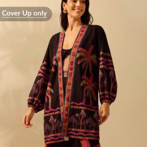 CAJUNI Femmes Bohème Coloré Cocotier et Imprimé Champignon Manches Lanternes Kimono Ample Style plage cache-maillot, Resort d'Été
