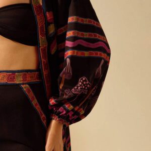 CAJUNI Femmes Bohème Coloré Cocotier et Imprimé Champignon Manches Lanternes Kimono Ample Style plage cache-maillot, Resort d'Été