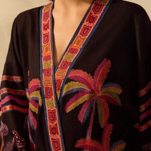 CAJUNI Femmes Bohème Coloré Cocotier et Imprimé Champignon Manches Lanternes Kimono Ample Style plage cache-maillot, Resort d'Été