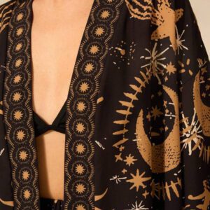 CAJUNI Kimono casual et bohème à manches longues avec imprimé du soleil, de la lune et de l'œil du diable. Parfait pour les vacances