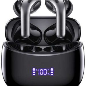 Tagry X15 Écouteurs intra-auriculaires Bluetooth 5.3 avec 60 h d'autonomie, affichage de la batterie à LED, microphone pour téléphone portable, jeux, ordinateur portable, sport