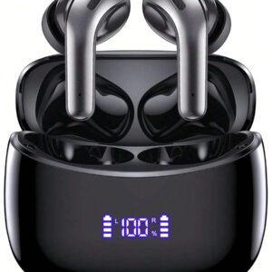 Tagry X15 Écouteurs intra-auriculaires Bluetooth 5.3 avec 60 h d'autonomie, affichage de la batterie à LED, microphone pour téléphone portable, jeux, ordinateur portable, sport