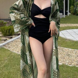 DAZY Kimono Imprimé Géométrique Épaule tombante