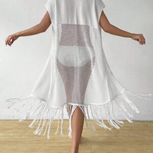 SHEIN Swim Veste Kimono simple et ajourée de couleur unie pour l'été, pour usage quotidien