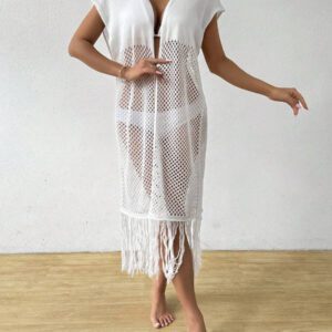 SHEIN Swim Veste Kimono simple et ajourée de couleur unie pour l'été, pour usage quotidien