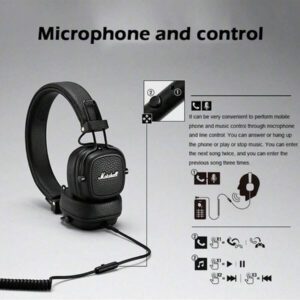Marshall Casque sans fil Marshall Major III 3 avec microphone, écouteurs de jeu à basses profondes pliables, casque Bluetooth de musique rock sportive