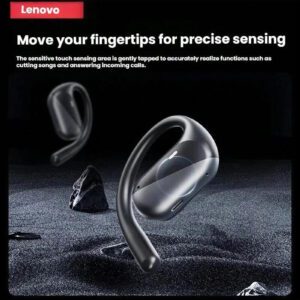 Lenovo Écouteurs Bluetooth open-ear EA340, convenant aux sports, course, jeux, musique, compatibles avec les téléphones Apple, Huawei, Xiaomi, Bluetooth 5.4 avec une longue autonomie et une faible latence, couleur noire