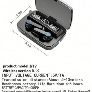 Écouteurs miroir sans fil Bluetooth, contrôle tactile, intra-auriculaires, anti-bruit, lumière LED, lampe de poche