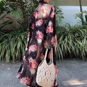 DAZY Kimono transparent avec fente latérale et imprimé floral pour femme, idéal pour l'été et les vacances à la plage