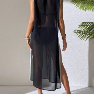 SHEIN Swim Peignoir femme simple sans manches en couleur unie et patchwork, vêtement de vacances décontracté