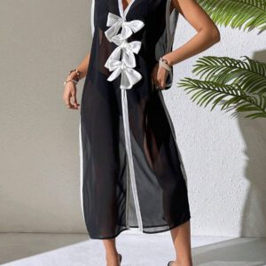 SHEIN Swim Peignoir femme simple sans manches en couleur unie et patchwork, vêtement de vacances décontracté