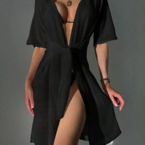 Kimono Unicolore À Nœud