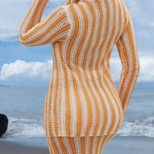 SHEIN Swim Femmes Kimono ajouré blocs de couleurs avec liens, style décontracté pour vacances de printemps et d'été