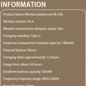 Lenovo Écouteurs sans fil mini Lenovo EA230 Véritable sans fil, Bluetooth 5.4, écouteurs gaming à faible latence, contrôle tactile, longue durée de vie de la batterie, voix HD avec micro réduction de bruit, écouteurs sans fil intra-auriculaires