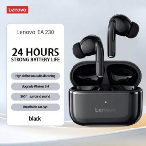 Lenovo Écouteurs sans fil mini Lenovo EA230 Véritable sans fil, Bluetooth 5.4, écouteurs gaming à faible latence, contrôle tactile, longue durée de vie de la batterie, voix HD avec micro réduction de bruit, écouteurs sans fil intra-auriculaires