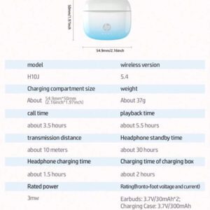 HP Écouteurs sans fil HP dégradé de couleur 5.4, 30 heures d'autonomie, compatibles avec Apple et autres appareils, cadeau de Noël mignon avec sac de rangement d'écouteurs, USB vers Type C