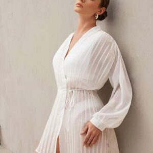 SHEIN Swim Kimono d'été pour femmes en mousseline plissée avec ceinture à nouer, convient pour la plage, les vacances