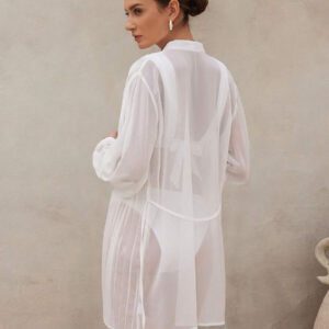 SHEIN Swim Kimono d'été pour femmes en mousseline plissée avec ceinture à nouer, convient pour la plage, les vacances