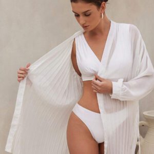 SHEIN Swim Kimono d'été pour femmes en mousseline plissée avec ceinture à nouer, convient pour la plage, les vacances