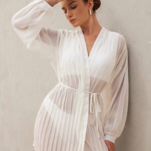 SHEIN Swim Kimono d'été pour femmes en mousseline plissée avec ceinture à nouer, convient pour la plage, les vacances