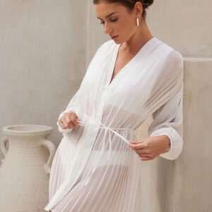 SHEIN Swim Kimono d'été pour femmes en mousseline plissée avec ceinture à nouer, convient pour la plage, les vacances