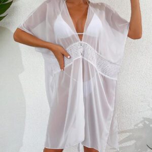 SHEIN Swim Kimono cardigan transparent de couleur unie pour l'été