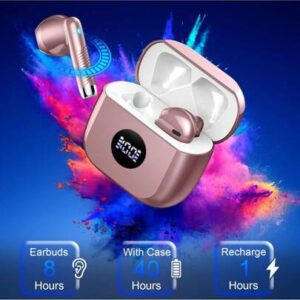 Écouteurs sans fil, écouteurs Bluetooth 5.3 avec affichage LED de la puissance, casque stéréo à graves, écouteurs intra-auriculaires avec microphone antibruit, lecture de 40H, étui mini IP7 étanche, écouteurs de sport pour Android et iOS
