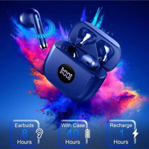 Écouteurs sans fil, écouteurs Bluetooth 5.3 avec affichage LED de la puissance, casque stéréo à graves, écouteurs intra-auriculaires avec microphone antibruit, lecture de 40H, étui mini IP7 étanche, écouteurs de sport pour Android et iOS