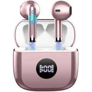 Écouteurs sans fil, écouteurs Bluetooth 5.3 avec affichage LED de la puissance, casque stéréo à graves, écouteurs intra-auriculaires avec microphone antibruit, lecture de 40H, étui mini IP7 étanche, écouteurs de sport pour Android et iOS