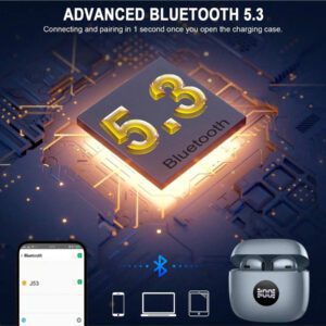 Écouteurs sans fil, écouteurs Bluetooth 5.3 avec affichage LED de la puissance, casque stéréo à graves, écouteurs intra-auriculaires avec microphone antibruit, lecture de 40H, étui mini IP7 étanche, écouteurs de sport pour Android et iOS