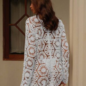 Swim Chiccia Femmes Nouveau Cardigan Tricot Élégant Évidé Couleur Unie Col Vacances Décontracté Blouse Top pour Printemps/Été