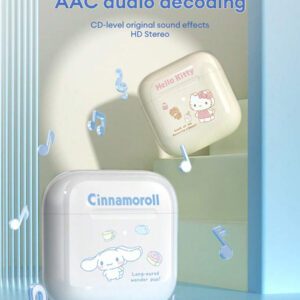 Sanrio Écouteurs Bluetooth Sanrio KUROMI EJ-116 nouvelle version, intra-auriculaires, mini, pour la course, le sport, le jeu, faible latence, graves puissants, très longue autonomie, haute qualité sonore Hi-Fi, commande tactile intelligente, écouteurs sans fil portables, compatibles avec les smartphones et tablettes