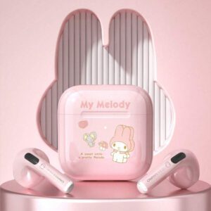 Sanrio Écouteurs Bluetooth Sanrio KUROMI EJ-116 nouvelle version, intra-auriculaires, mini, pour la course, le sport, le jeu, faible latence, graves puissants, très longue autonomie, haute qualité sonore Hi-Fi, commande tactile intelligente, écouteurs sans fil portables, compatibles avec les smartphones et tablettes