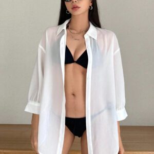 DAZY Robe-chemise de plage à coupe courte pour femmes, style kimono, été transparente