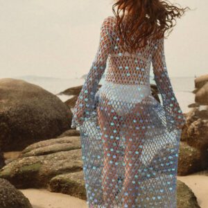 Anewsta Kimono cache-maillot ajourée séquinée pour femmes, idéal pour les vacances d'été à la plage
