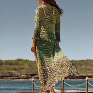 Anewsta Kimono cache-maillot ajourée séquinée pour femmes, idéal pour les vacances d'été à la plage