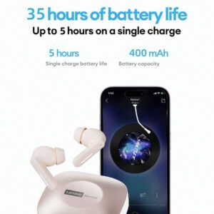 Lenovo Écouteurs Bluetooth Lenovo LE209 Nouveau, écouteurs intra-auriculaires Bluetooth 6.0 avec son surround stéréo, musique et jeux de haute qualité, longue durée de vie de la batterie, microphone pour appels clairs, écouteurs sans fil confortables en silicone, compatibles avec les smartphones et les ordinateurs
