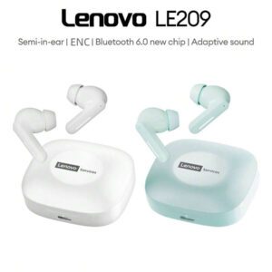 Lenovo Écouteurs Bluetooth Lenovo LE209 Nouveau, écouteurs intra-auriculaires Bluetooth 6.0 avec son surround stéréo, musique et jeux de haute qualité, longue durée de vie de la batterie, microphone pour appels clairs, écouteurs sans fil confortables en silicone, compatibles avec les smartphones et les ordinateurs